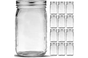 Bedoo Mason Jars 32 oz, 12 Pack Quart Mason Jars With Wide Mouth Lids, Glass Jars for Canning, Food Storage, Meal Prep, Overnight Oats, Fermenting, Pickling, DIY Projects