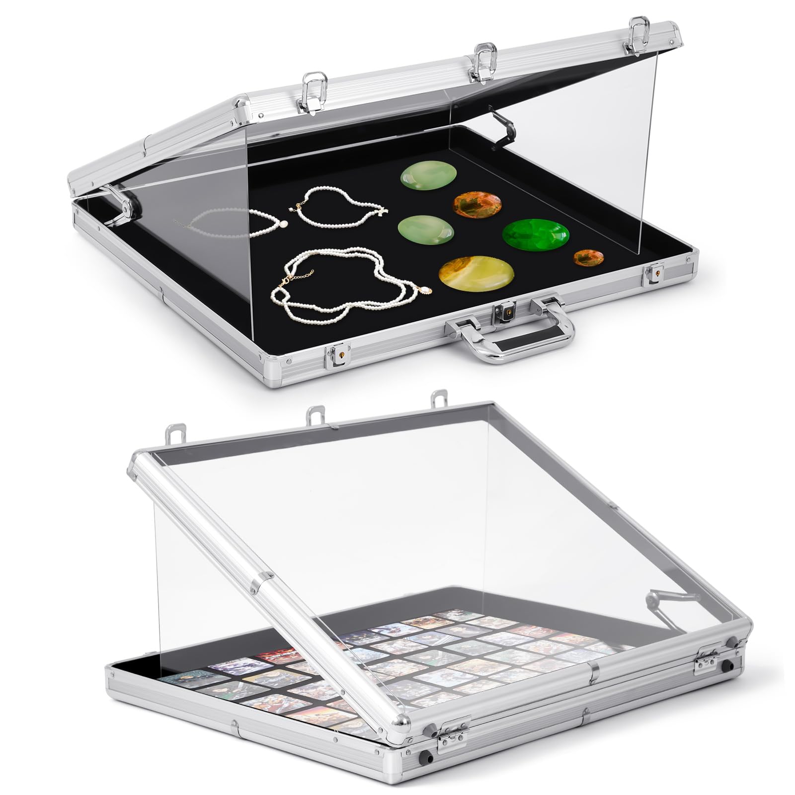 Photo 1 of Wonderjune 24"x20" Trade Show Display Case Sports Card Portable Aluminum Showcase Table Top Locking Display Case for Jewelry Trading Cards Collectibles