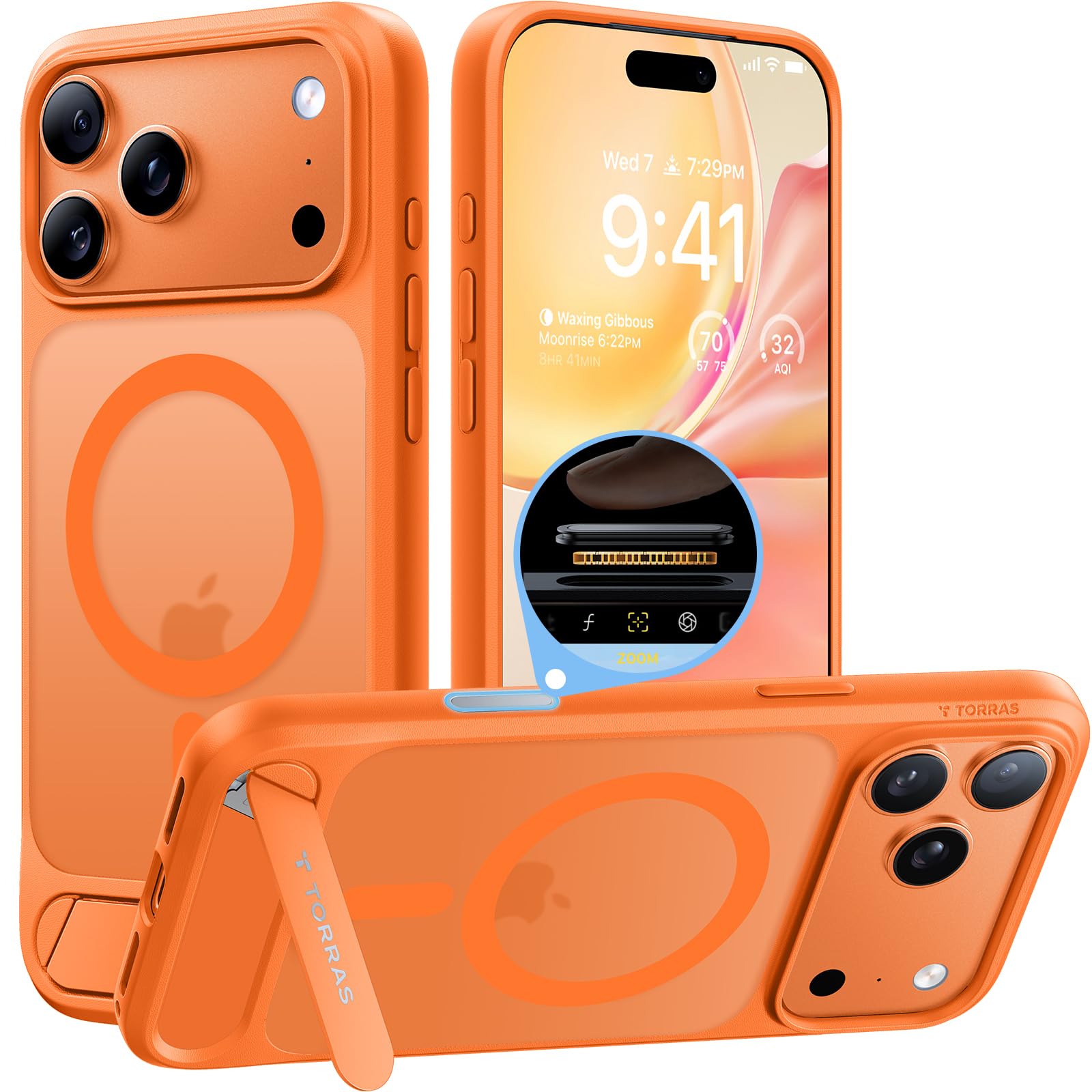Photo 1 of TORRAS Strong Magnetic & Seamless Stand for iPhone 17 Pro Max Case, Fit for MagSafe, Military Grade Drop Protection, Adjustable Kickstand for iPhone 17 Pro Max Case Translucent Matte Cosmic Orange