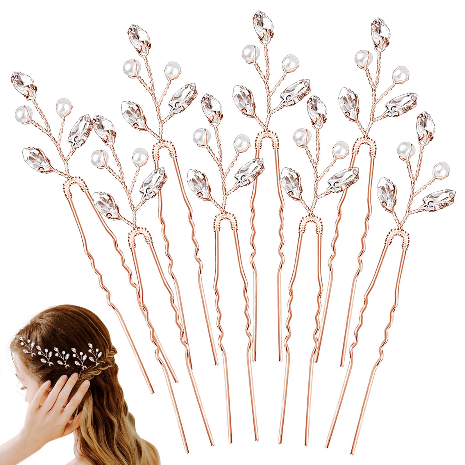 8PCS Pearl Hair Pins, Hair Pins for Women, Wedding Hair Accessories for Women, Bridal Hair Accessories, Pearl Hair Clip, Bridesmaid Hair Pearls (Rose Gold)