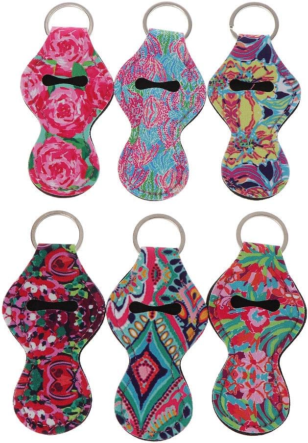 Erisl 6Pcs Neoprene Floral Waterproof Lipstick Chapstick Holder Bag Key Chain Jewelry