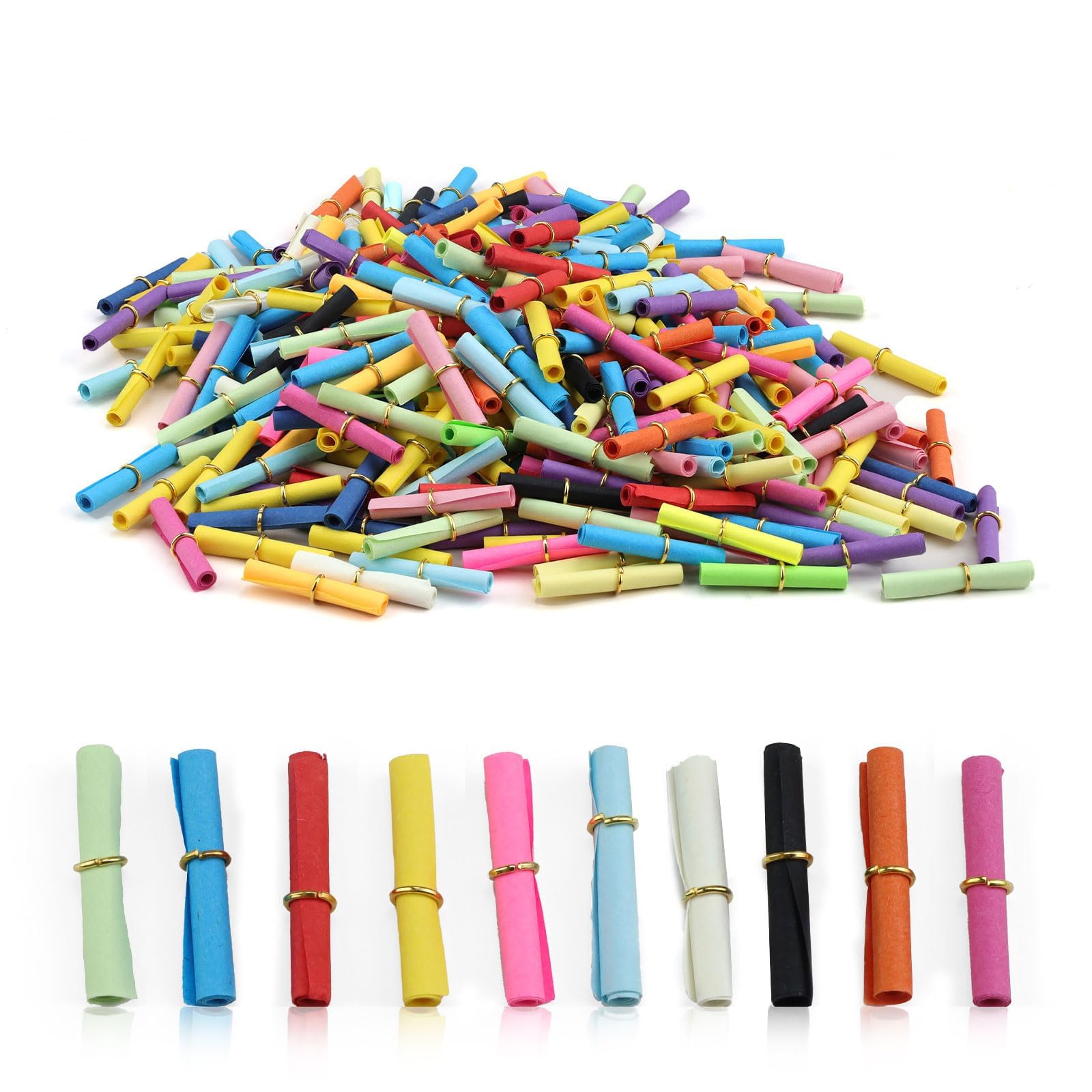 0XBIT Mini Scrolls, 350 Pieces Vintage Bottle Scroll Christmas Paper, Random Color, Bottles Wishing Rolls with Mini Metal Ring, Suitable for Decoration, Memos, DIY Gifts, Lottery Draws