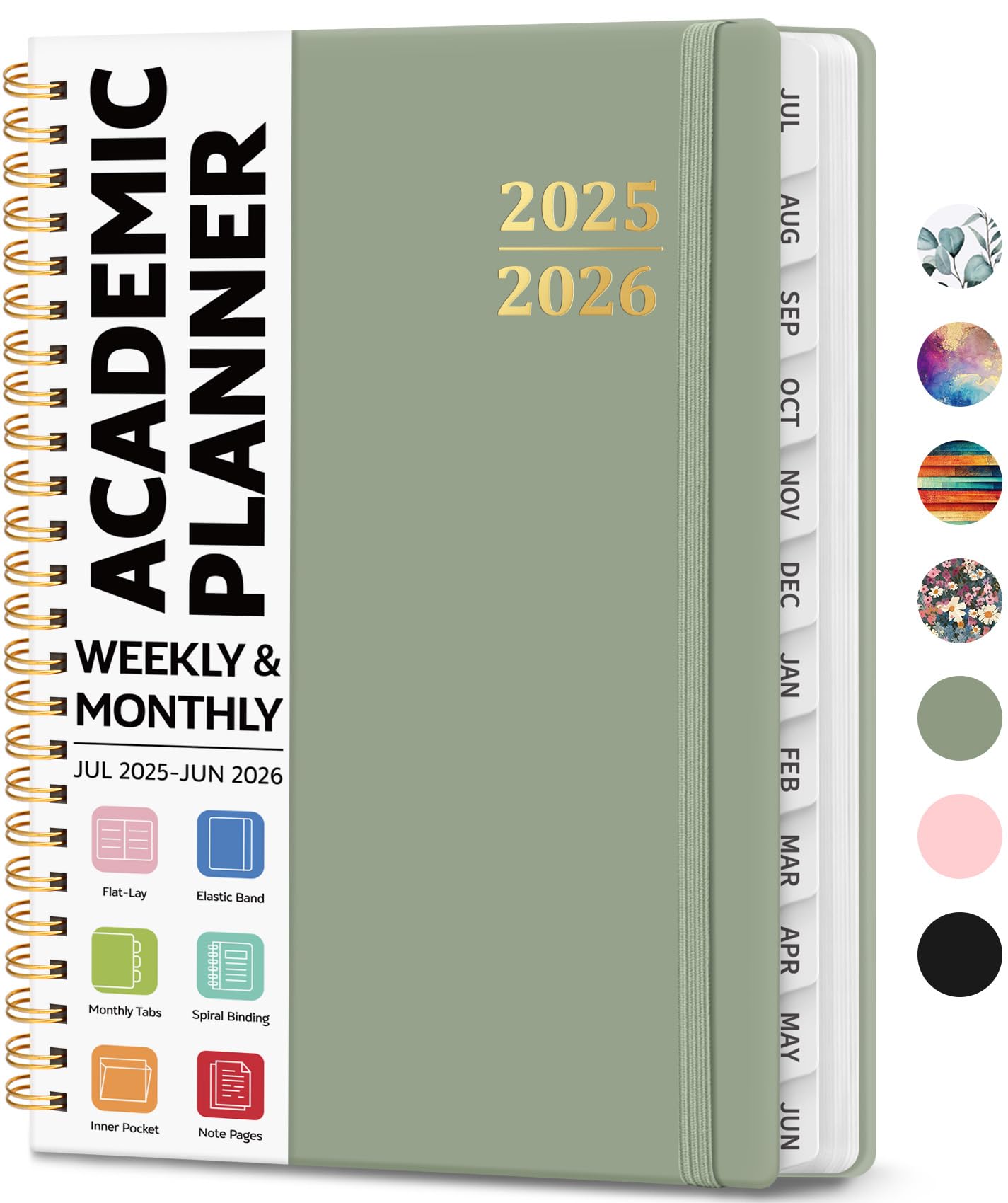 Photo 1 of Academic Planner 2025-2026, Weekly and Monthly Calendar Planner Book, July 2025 – June 2026, Hardcover Organizer with Tabs, Perfect for Teachers, Students, Women & Men, A5 (6.4" x 8.5") - Green