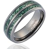 100S JEWELRY Gunmetal Tungsten Rings For Men Wedding Band Green Moss Agate Inlay Dome Edge Polished Finish Size 6-16