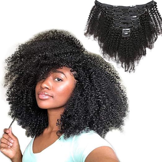 African American Afro Kinky Curly Clip in Human Hair Extensions for Black Women Natural Color Full Head Thick 8 Inches 4B 4C Clip in Hair Extensions 8 Pieces per Set120 Gram