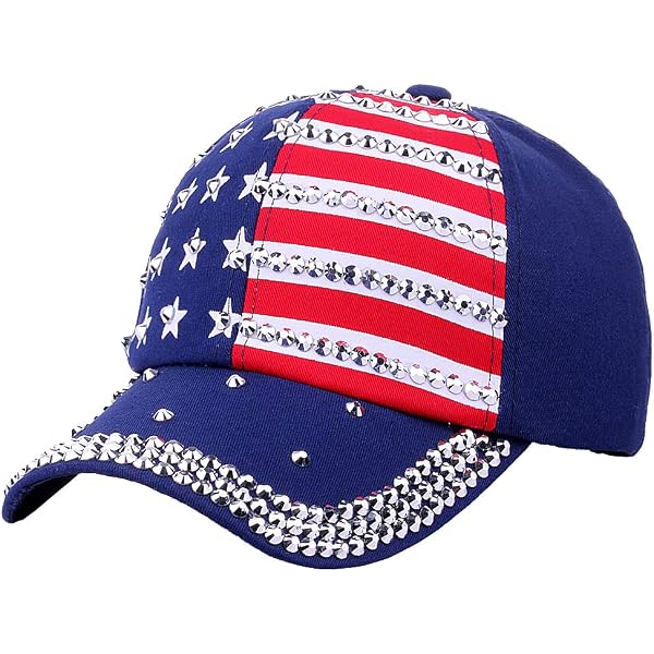 CRUOXIBB USA Bling Baseball Cap Sparkle American Flag Hat 
