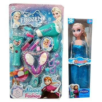 HALO NATION Frozen Doll Beauty Parlor and Grooming Toy Set with 15 Make-up Accessories, Doll for Girls