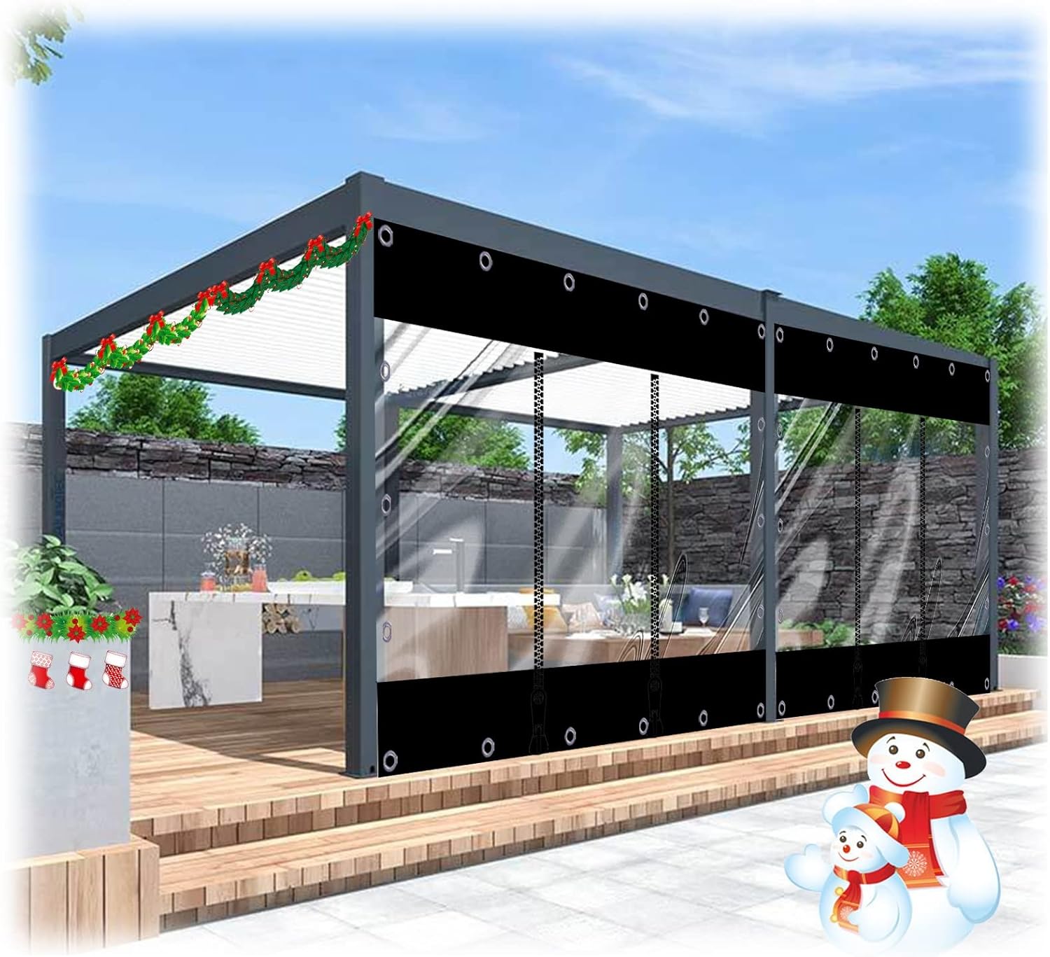 Outdoor Curtains - MACMRD Clear Tarp Curtains| Transparent Tarpaulin Side Panels| Pergola Patio Porch Carport Waterproof Tarpaulin Curtains with Zipper| Grommets Customizable (Color : Lxh, Size : 2x3.2m/6.56x10.5ft)