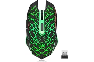 TENMOS K6 Wireless Gaming Mouse, Rechargeable Silent LED Optical Computer Mice with USB Receiver, Compatible Laptop/PC/Notebo