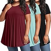 Evervibe 3 Pack Women's Plus Size Tunic Top Short Sleeve Long Shirts Summer Loose Fit Flowy Blouse Wear with Leggings