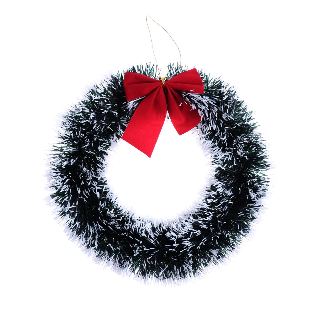BESTOYARD Christmas wreath front door pine needles garland with bow ornaments (White Brim)