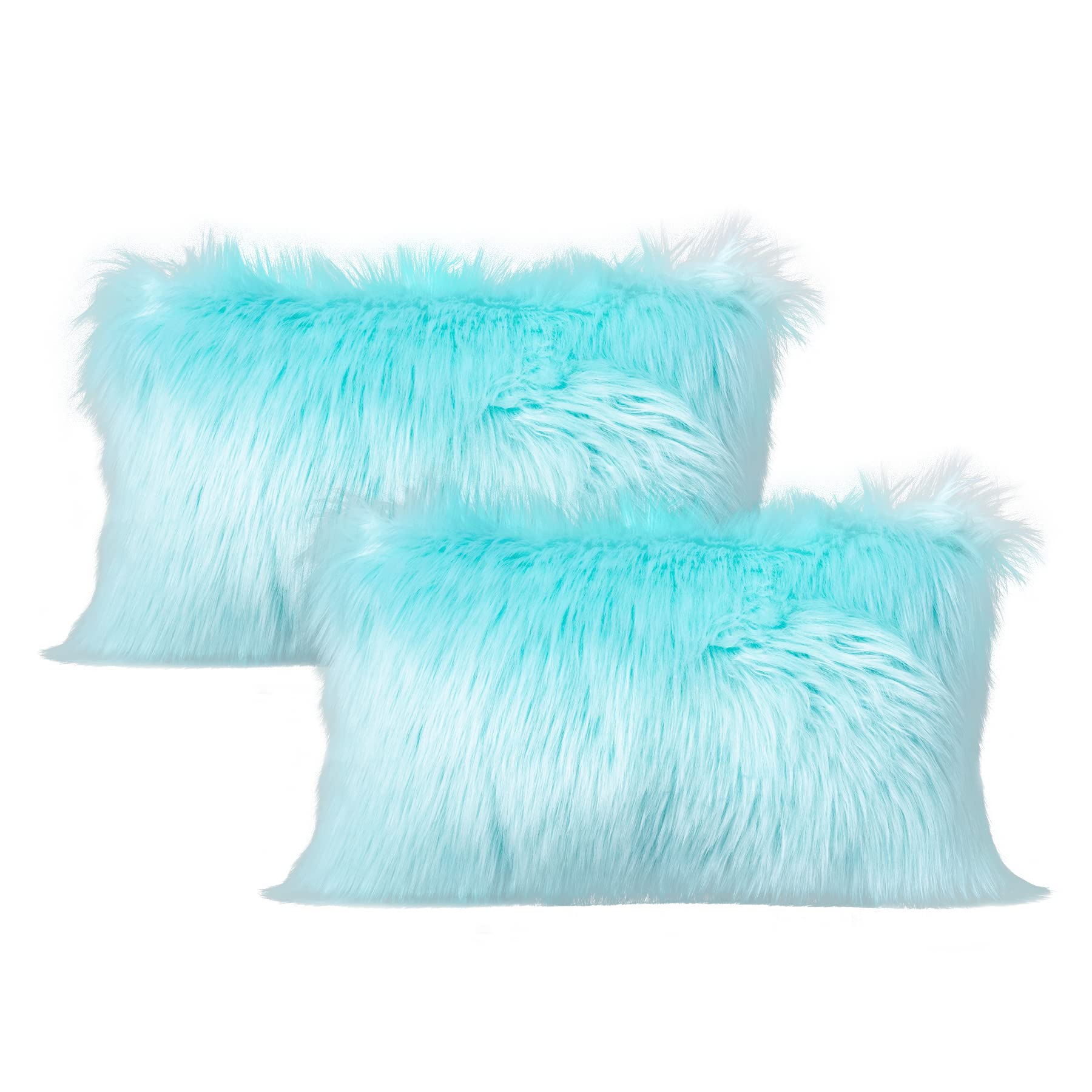 LIGICKY Set of 2 Luxury Series Soft Faux Fur Cushion Cover Decorative Square Plush Pillow Case Throw Pillow Cover for Couch Sofa Bed (Blue, 12 x 20 Inch)