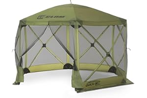 CLAM Pop Up Screen Tent, Outdoor Camping Gazebo Canopy, Escape, 11.5', Green - Heavy-Duty Portable Screened Shelter with Netting for Beach, Patio, and Backyard