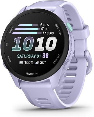 Forerunner 70 Reloj Inteligente para Correr con GPS, Pantalla Táctil AMOLED, Métricas Optimizadas, Planes de Entrenamiento, Estado de Salud, Autonomía de 13 Días, Lila