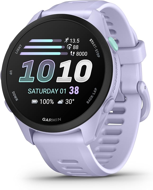 Forerunner 70 Reloj Inteligente para Correr con GPS, Pantalla Táctil AMOLED, Métricas Optimizadas, Planes de Entrenamiento, Estado de Salud, Autonomía de 13 Días, Lila