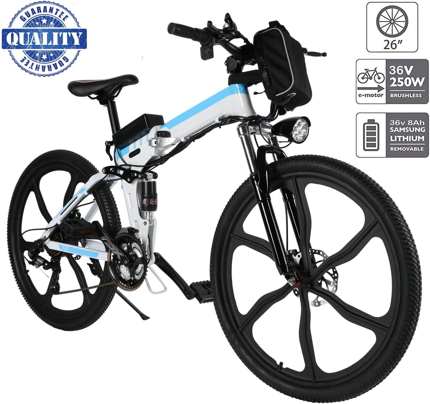 fiugsed 26'' Electric Mountain Bike with Removable Large Capacity Lithium-Ion Battery (36V 250W), Electric Bike 21 Speed Gear and Three Working Modes