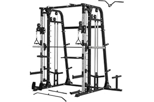MAJOR LUTIE Major Fitness Smith Machine, All-in-One Home Gym Power Cage with Smith Bar and Two LAT Pull-Down Systems and Cable Crossover Machine for Home Gym