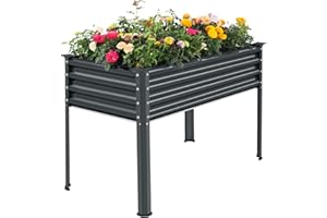 Land Guard Galvanized Raised Garden Bed with Legs, 48×24×32in Large Metal Elevated Raised Planter Box with Drainage Holes for Backyard, Patio, Balcony, 400lb Capacity(Grey)……