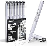 JusArt Fineliner Pens, 6 Pcs, 0.25mm Ultra Fine Point Pens 01, No Bleed, Waterproof Black Pigment Ink Pens for Artists, Begin
