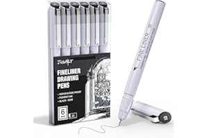 JusArt Fineliner Pens, 6 Pcs, 0.25mm Ultra Fine Point Pens 01, No Bleed, Waterproof Black Pigment Ink Pens for Artists Beginners, Illustration, Writing, Journaling, Crafters, Technical Drawing pens