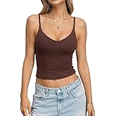 EasyGala Womens Double Lined Camisole Crop Tops Sexy V Neck Spaghetti Straps Tank Tops Fitted Y2K Summer Going Out Shirt
