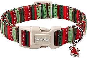 Lionet Paws Christmas Dog Collar- Cute Red&Green Stripes Dog Collars with Plastic Buckle and Christmas Hat Pendant, Light Dogs Collar for Medium Dogs