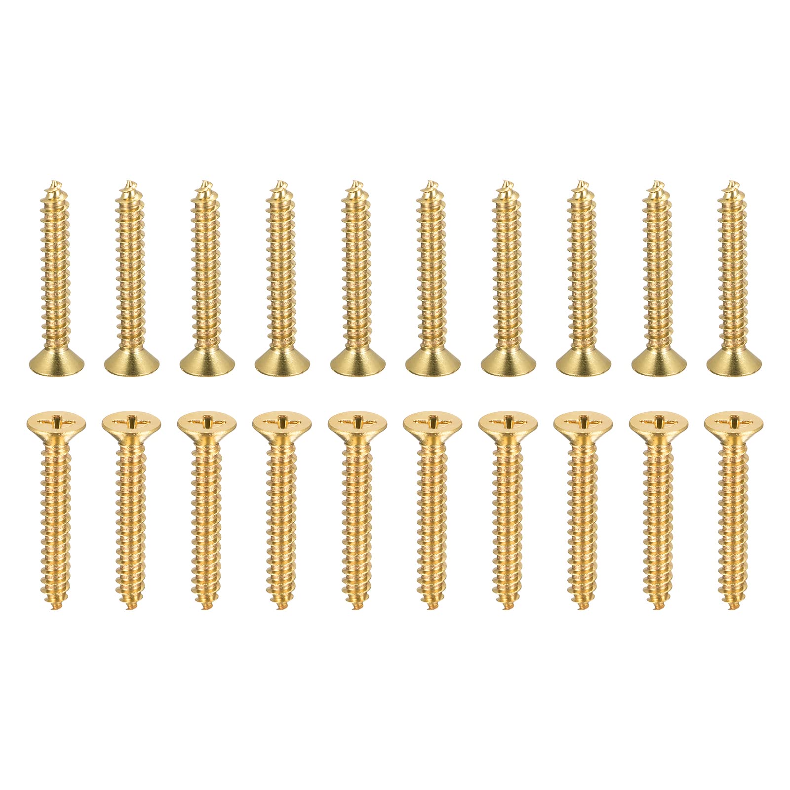 DTGN M5x30mm(DxL) Brass Phillips Wood Screws - 20Pack - Good for Wood Crafts, Furniture - Countersunk Head Self-Tapping Screw - Brass Tone