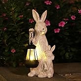 REYISO Solar Garden Statues Bunny Decor with LED Lights Home Decorations Outdoor Garden Rabbit Statue for Patio, Balcony, Yard, Lawn Ornament - Unique Housewarming Birthday Gifts for Women