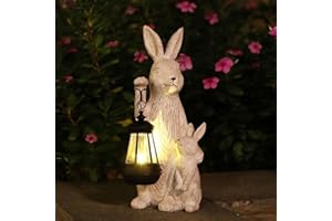 REYISO Solar Garden Statues Bunny Decor with LED Lights Home Decorations Outdoor Garden Rabbit Statue for Patio, Balcony, Yard, Lawn Ornament - Unique Housewarming Birthday Gifts for Women