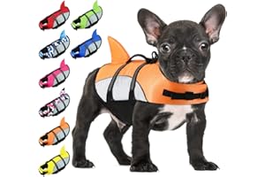 ALAGIRLS Dog Life Jacket Shark Puppy Life Vest for Swimming Boating, Ripstop Dog Safety Vest Reflective Dog Lifesaver with Rescue Handle, Dog Float Coat for Small Medium Large Dogs, Upgraded-Orange S