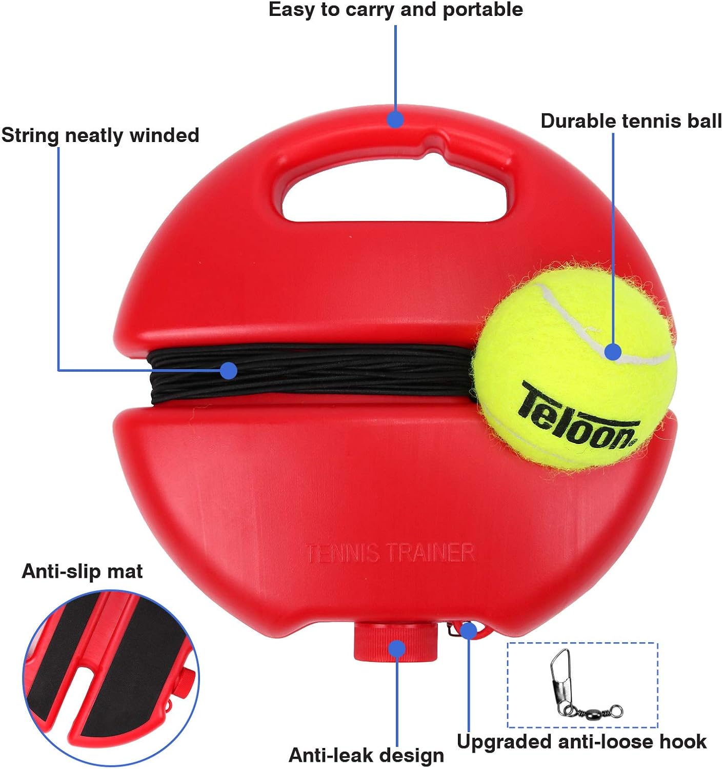 Teloon Solo Tennis Trainer Rebound Ball with String for Self Tennis Practice Training Tool for Adults or Kids Beginners with 2 String Balls Elastic and a Portable Mesh Bag : Sports & Outdoors