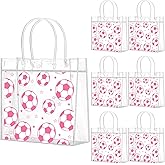 Wesnoy 20 Pcs Sport Party Favor Soccer Goodie Gifts Bags with Handles Reusable Sport Themed Treat Bags for Candy Birthday Party Supplies 8 X 8 X 3.15'' (Pink Soccer)