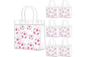 Wesnoy 20 Pcs Sport Party Favor Soccer Goodie Gifts Bags with Handles Reusable Sport Themed Treat Bags for Candy Birthday Party Supplies 8 X 8 X 3.15'' (Pink Soccer)
