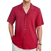 HISDERN Mens Casual Button Down Shirt Short Sleeve Cuban Collar Beach Shirts for Men Summer Button Up Guayabera Shirts