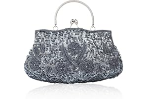 Noble Beaded Sequin Flower Evening Purse Large Clutch Bag Handbag for Women