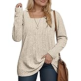 ROSRISS Womens-Plus-Size-Tops Casual Square Neck Sweaters Trendy Long Sleeve Shirts Lightweight Knit Pullover Blouses XL-5XL