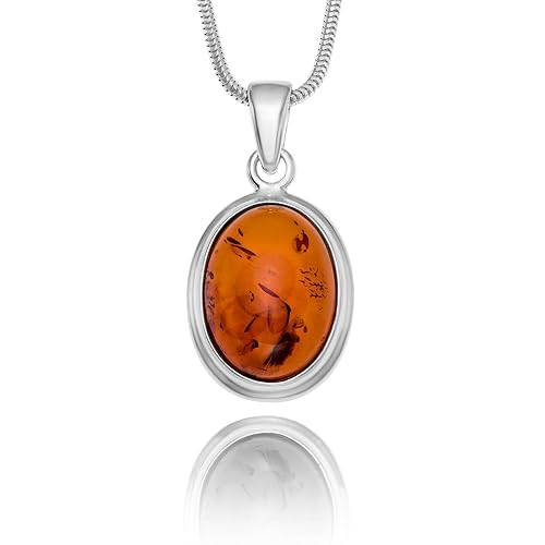 Copal Damen Bernstein-Kette Sterlingsilber Oval Längen-verstellbar Geschenkverpackung Geburtstags Geschenk für Freundin
