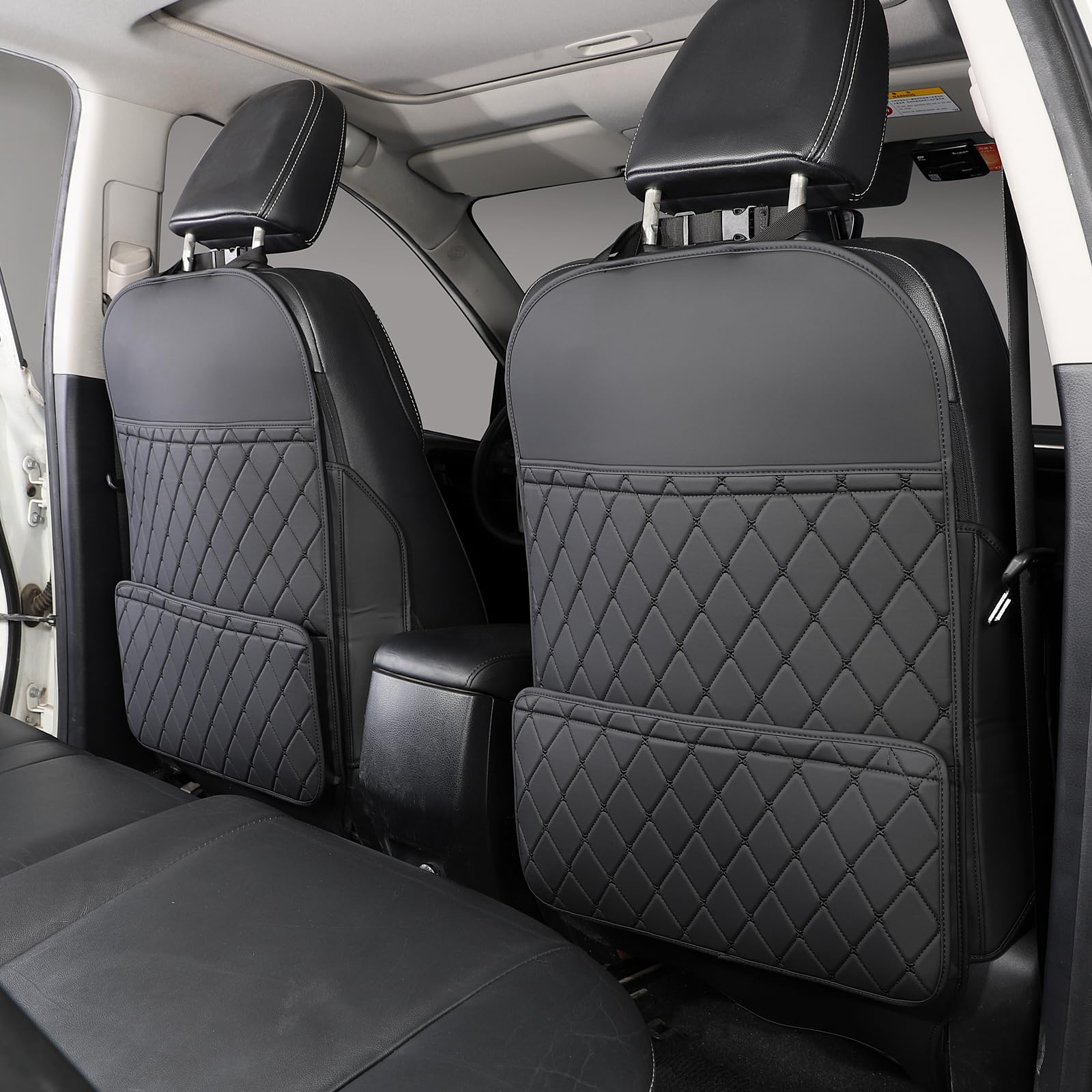 Seat Back Protector + Large Capacity Pocket Storage Organizer,Preventing the Impact of Children Stepping on the Seat Backrest (Black)