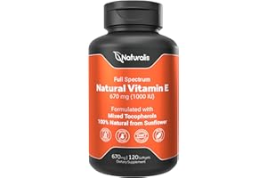Naturalis Sunflower Vitamin E 670mg (1000 IU) with Mixed Tocopherols | Essential Skin Vitamin & Immune Support | Non-GMO, Soy & Gluten Free | 120 Softgels
