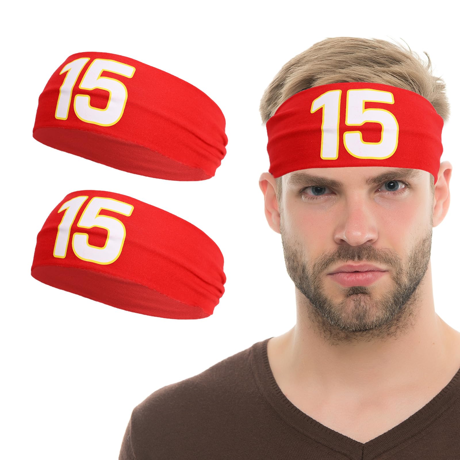 Photo 1 of 2 Pcs American Football Star Headband 15 Football Sports Headband Costume for Sports Party Cosplay Dress up (Red)