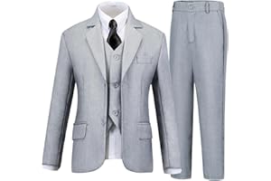 DOISPON Boys Suits 5 Piece Formal Suit Set Slim Fit Formal Dress Clothes Ring Bearer Outfit for Kids