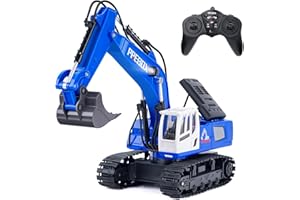 AHCo. RC Construction Excavator Toy for Boys & Girls, Cool Birthday Gifts for Age 6 7 8-12+ Year Old, Sand Digger Toy for Kids with 11 Channel, Alloy Bucket, Lights & Sounds