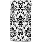 HGOD DESIGNS Flower Hand Towels White Black Damask Flower Floral Soft Hand Towel for Bathroom Kitchen Yoga Gym Decorative Towels 15"X30"