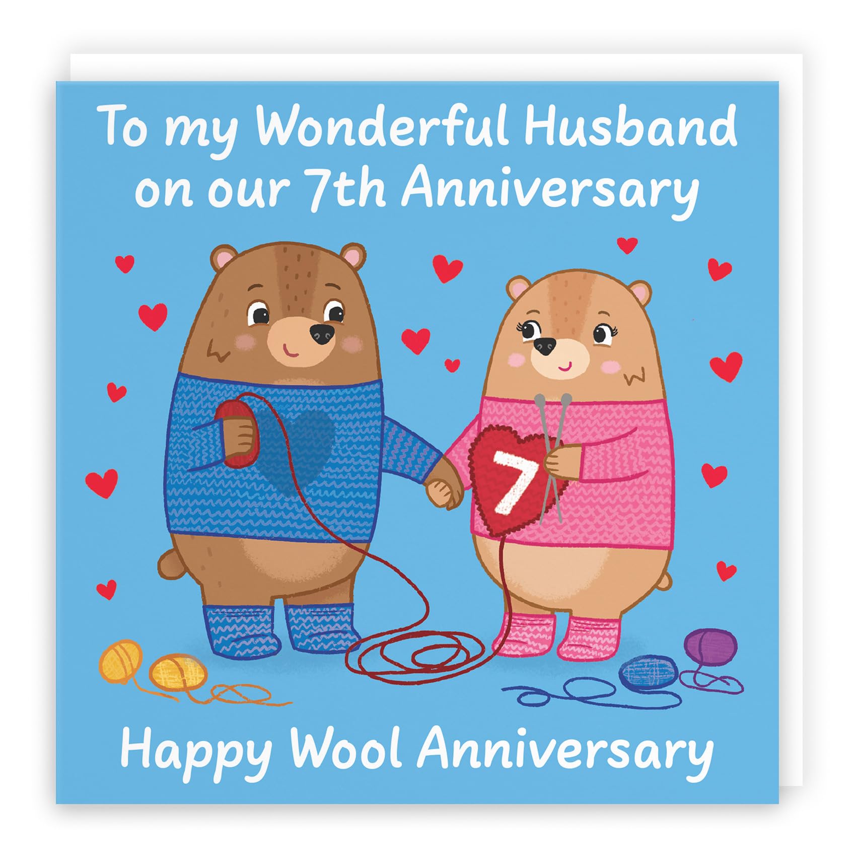 Hunts England - Husband 7th Anniversary Card - Wool Anniversary - Seventh Anniversary - 7 Years - Cute Fun Bears Card - Love Story Collection