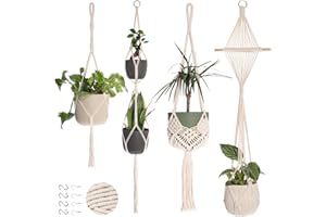 Nook Theory 4 Pack Macrame Plant Hanger - Hanging Planters for Indoor Plants, Boho Plant Holder with 8 Ceiling Hooks (Cream)