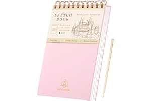 Yoment Sketchbook for Drawing Top Spiral Bound Sketch Pad for Kids 5.5" x 8.5" Hardcover Sketch Book(68lb/100gsm) Small Artist Drawing Blank Paper Notebook for Painting Sketching Pad with Pencil, Pink