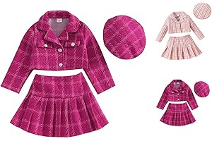 Girls Plaid Skirt Set with Hat Teen 3 Piece Button Down Crop Jacket Fall Winter Trendy Pleated Mini Skirt Set