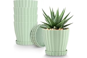 QRRICA Plant Pots 6 inch Pots, 5 Pack Flower Pots Outdoor Indoor, Planters with Drainage Hole and Tray Saucer-Green