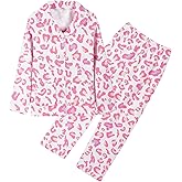 Umeyda Girls Fleece Pajamas Long Sleeve Flannel Button Down Sleepwear Kids Soft Fuzzy 2 Pieces Pjs Loungewear Sets
