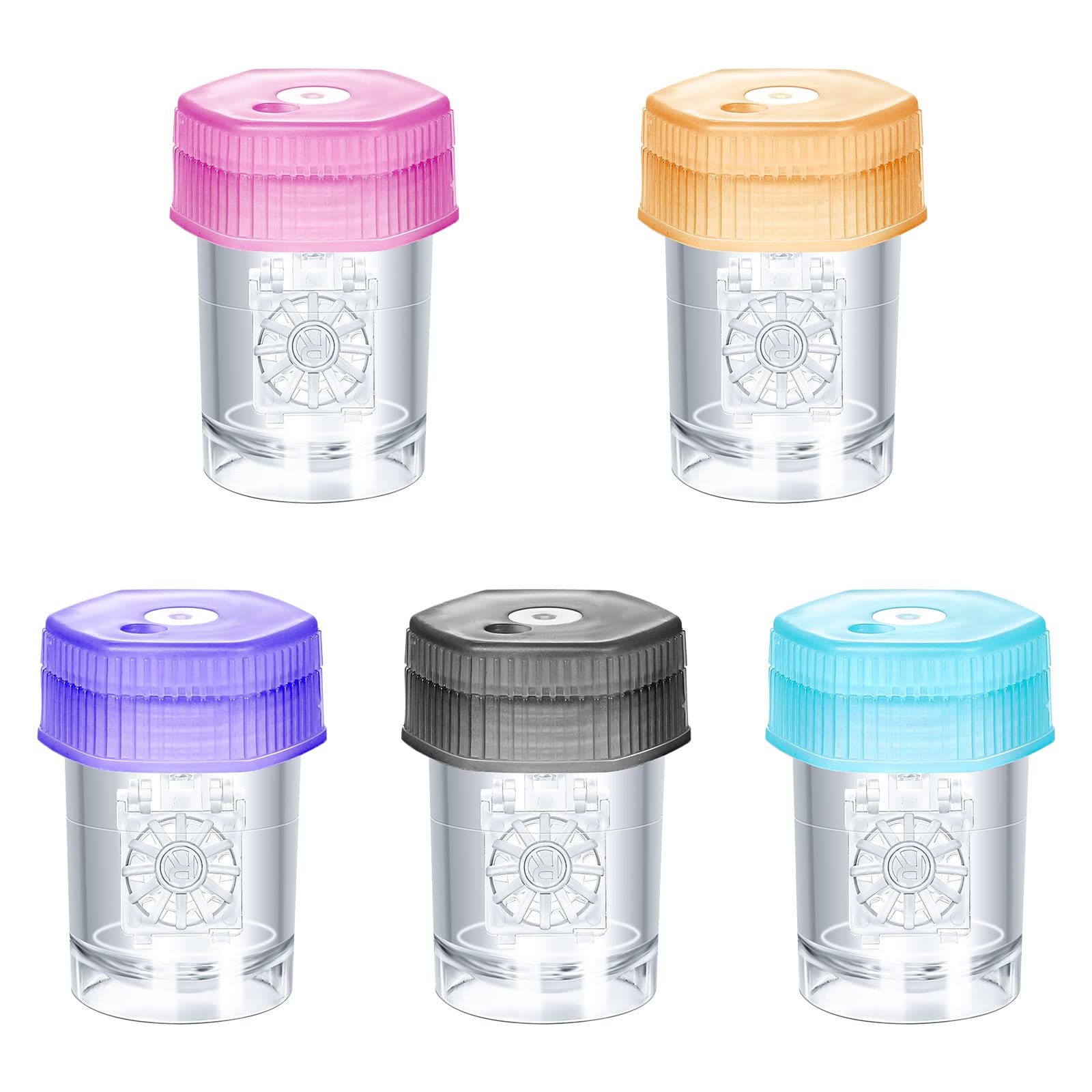 Medo 5 Pcs Contact Lens Cases - Portable Manual Rotary Contact Lens Cleaner & Care Box for Home, School, Travel